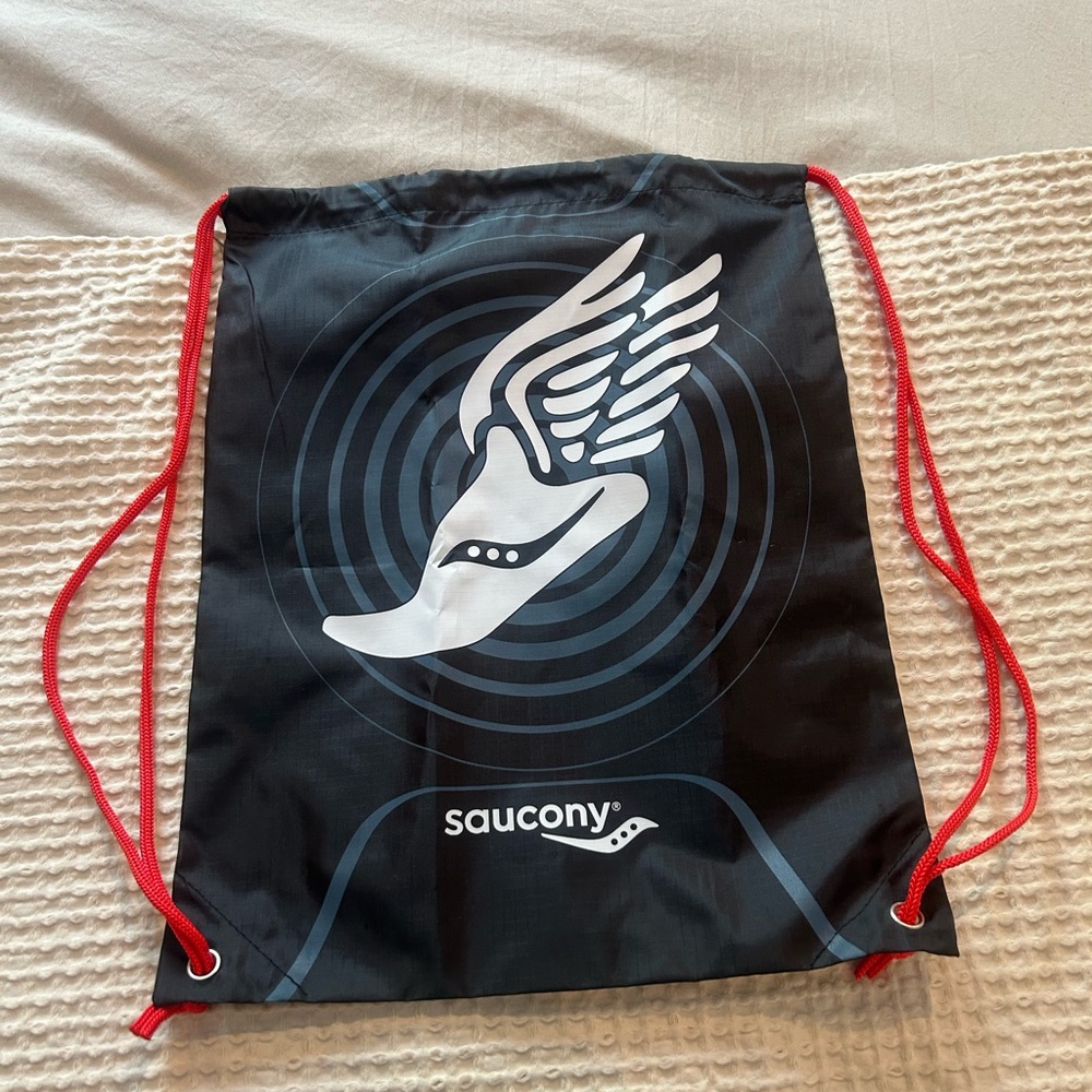 Saucony Black and Red Drawstring Backpack